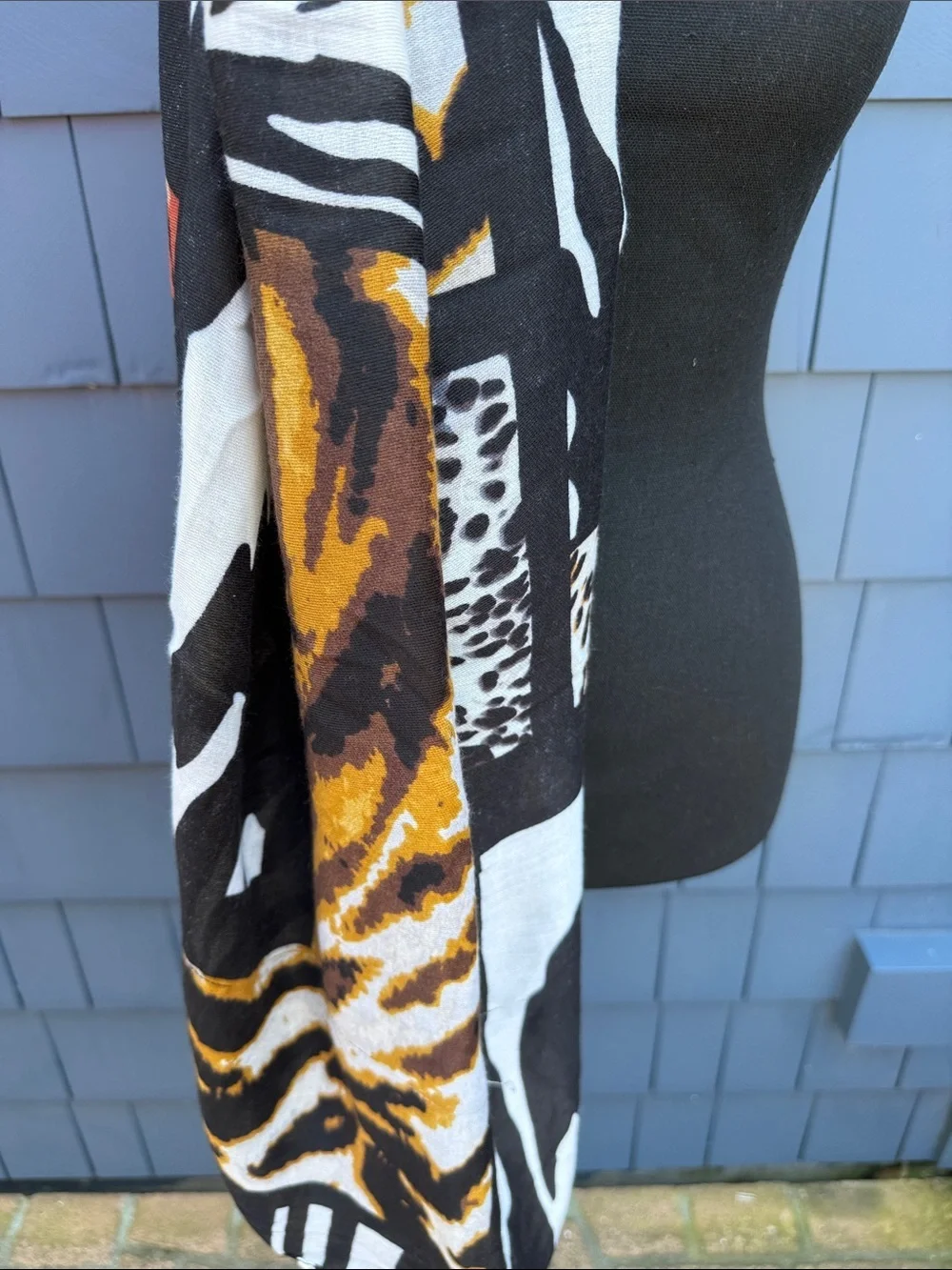 Jessica McClintock Animal Print Black White Brown Wrap Scarf